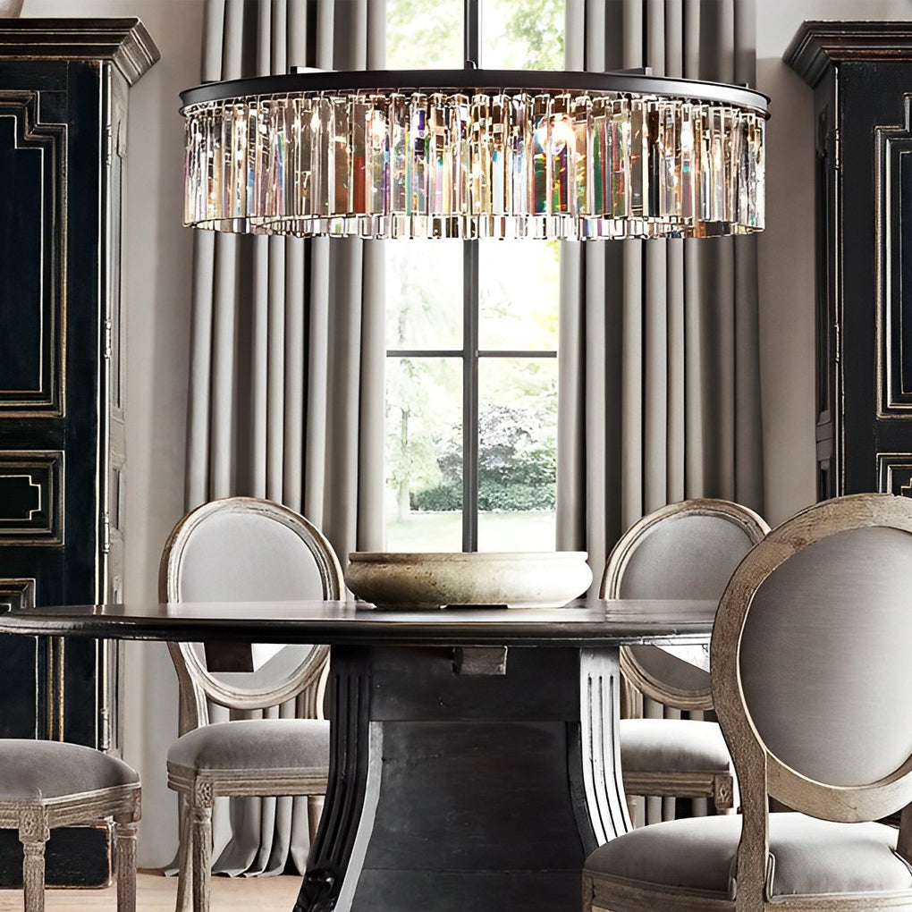 Crystal Metal Chandelier - Mid-Century Modern Round Pendant Light