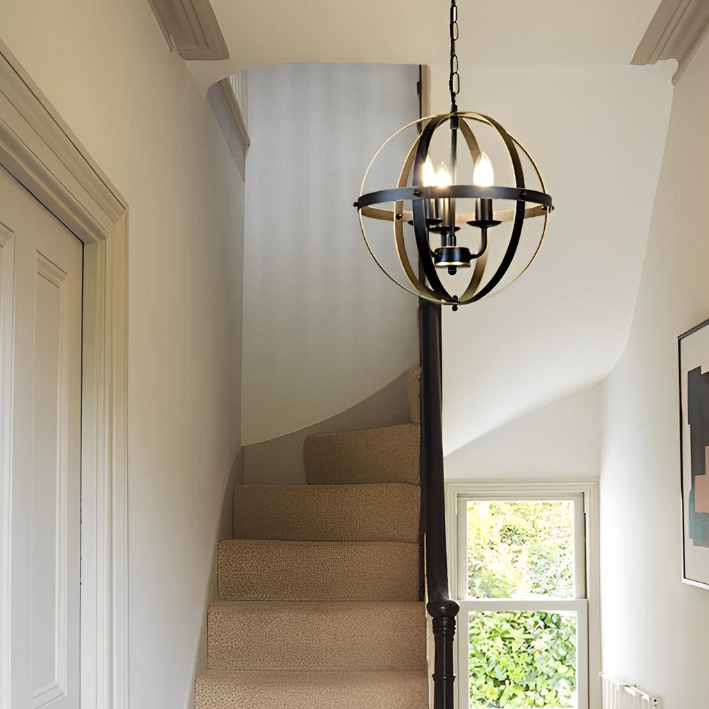 Industrial Iron Chandelier with Adjustable Rotating Rings
