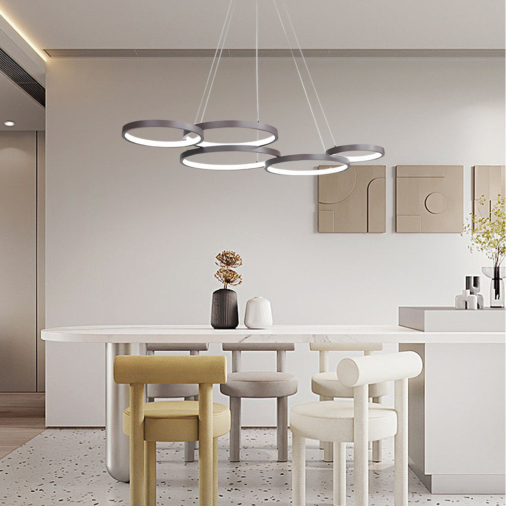 Modern 3-Ring LED Chandelier with Remote Control Dimmable Lighting
