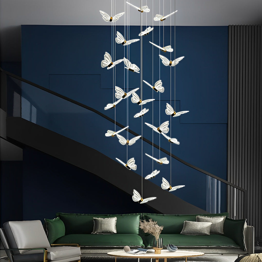 Butterfly Spiral LED Staircase Chandelier with 3-Step Dimming