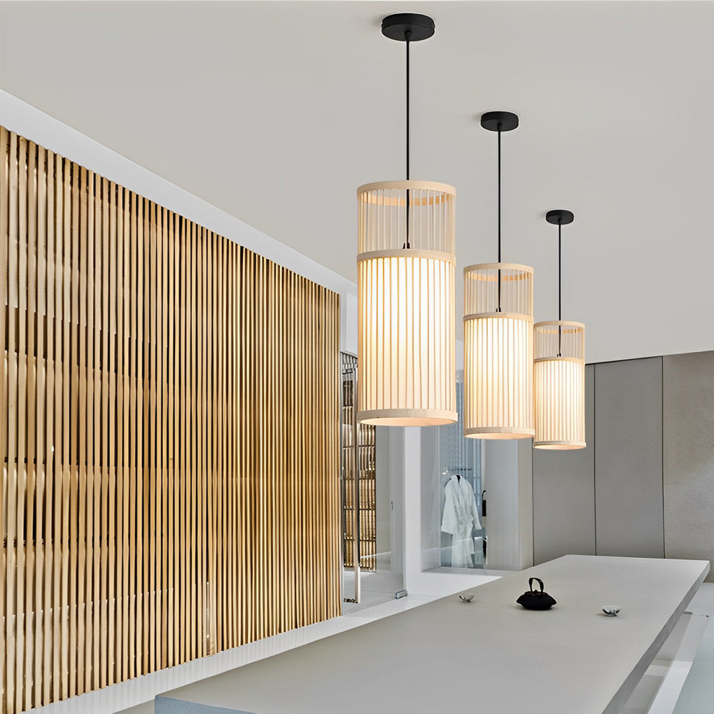 Hand-Woven Bamboo Pendant Light – Modern Farmhouse LED Ceiling Lamp