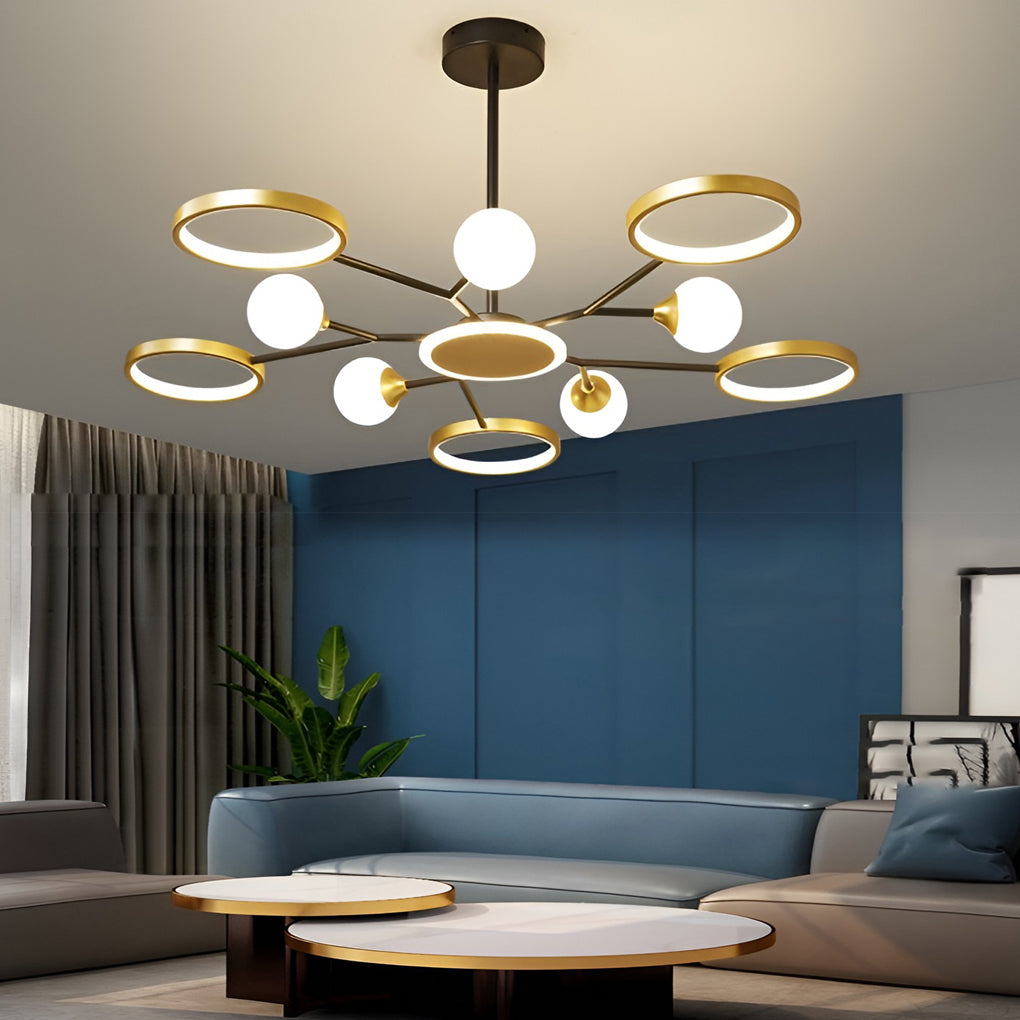 Modern Multi-Circle LED Chandelier Gold Finish Iron & Acrylic