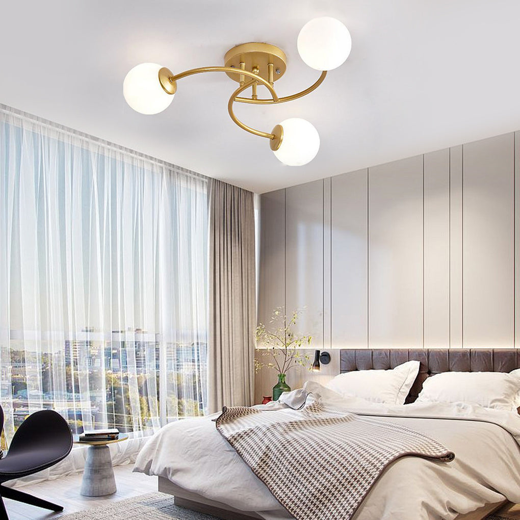 Modern Glass Globe Semi Flush Mount Ceiling Light - 3 or 5 Light