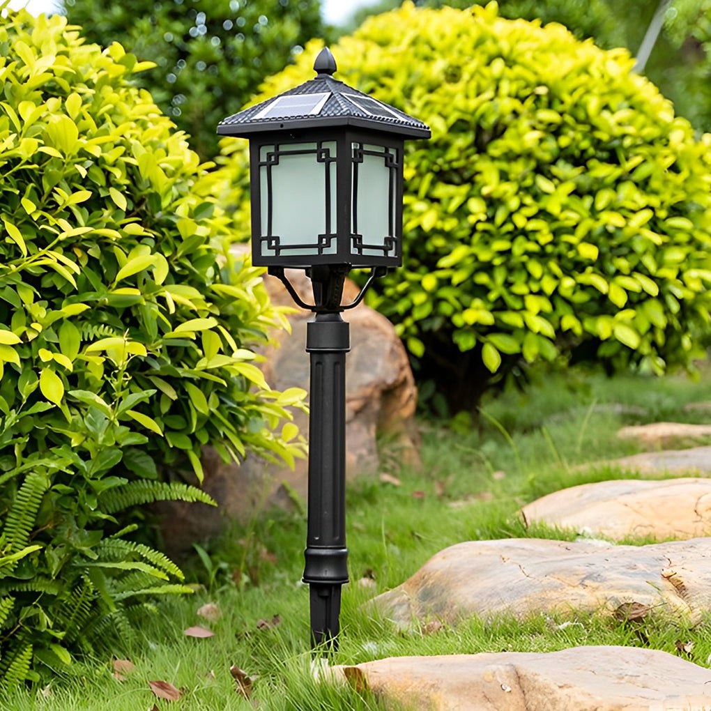 Solar LED Post Light with 3-Step Dimming | Aluminum & Glass
