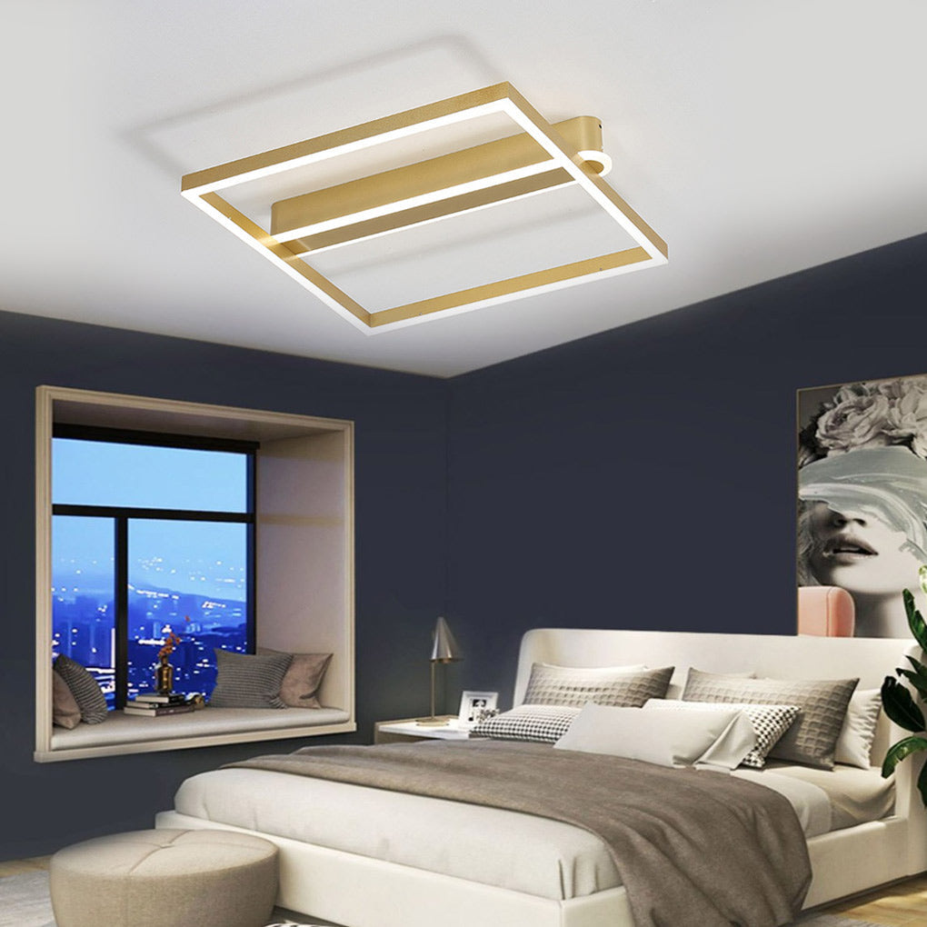 Modern Double Frame Semi Flush Ceiling Light - Aluminum & Acrylic