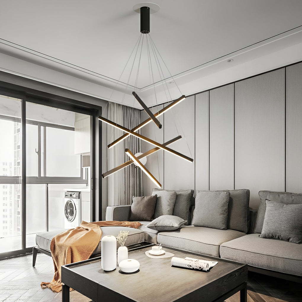 Modern Black Linear LED Chandelier with Stepless Dimming & Remote