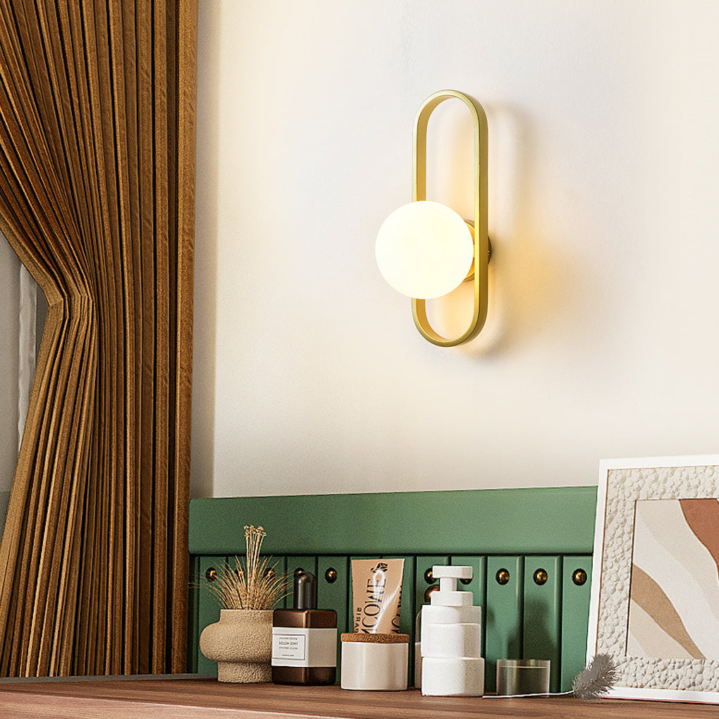 Modern Glass Shade Wall Sconce – Elliptical Iron Frame Design