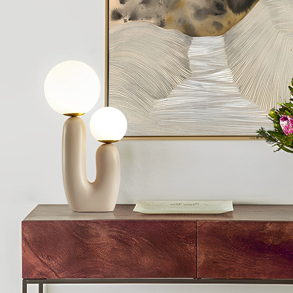 Modern Beige Cactus 2-Light Glass & Resin Accent Table Lamp
