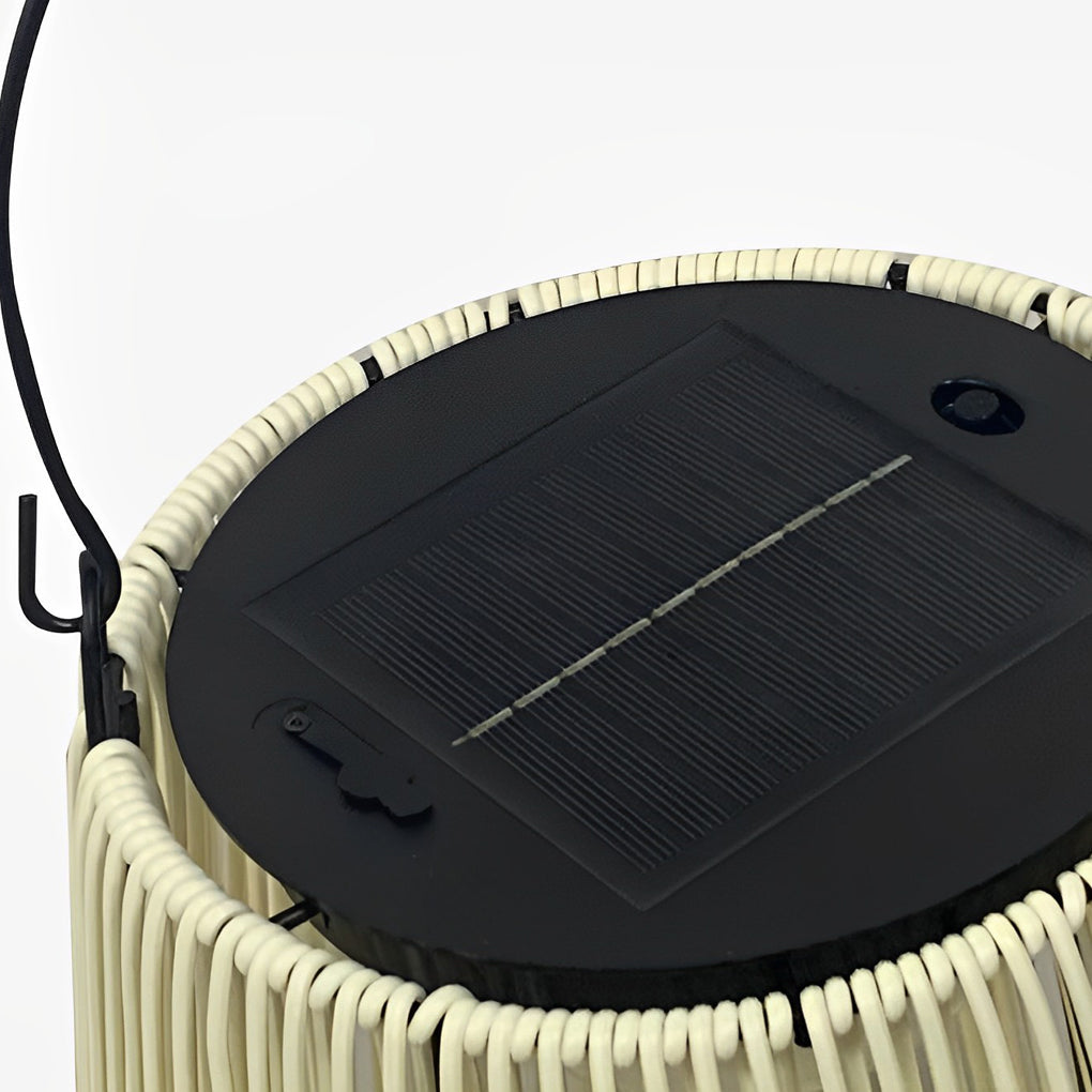 Handwoven Rattan Solar LED Outdoor Lantern with Rotatable Handle