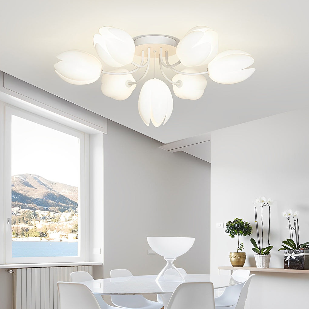 White Tulip Flower Chandelier Modern Minimalist Ceiling Light