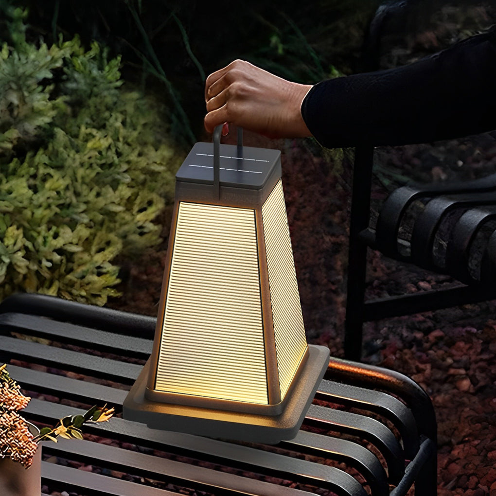 Modern Square Solar LED Outdoor Lantern with Handle - Waterproof