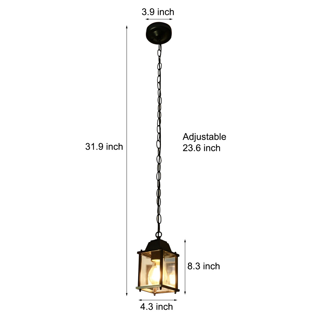 Square Glass Modern Outdoor Pendant Light Black Waterproof