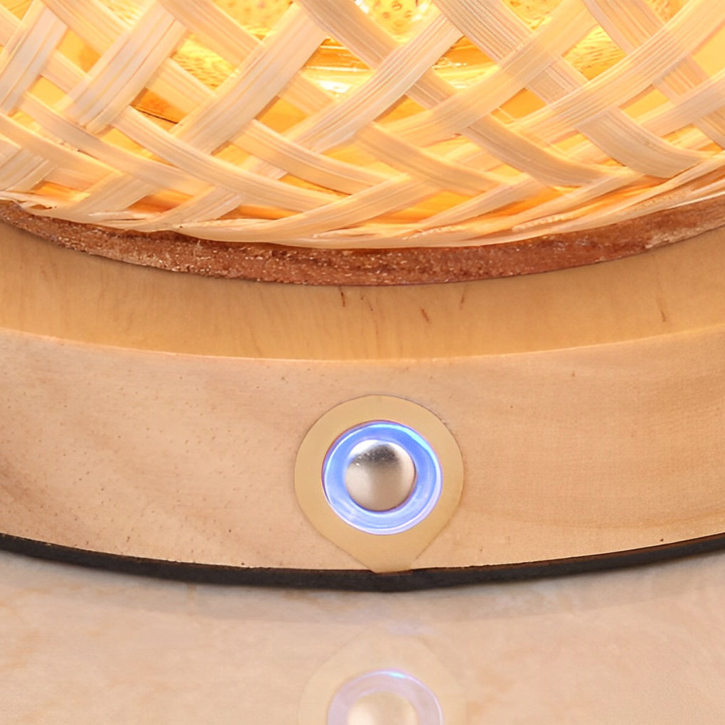 Rustic Woven Bamboo Portable Lantern Table Lamp with Handle