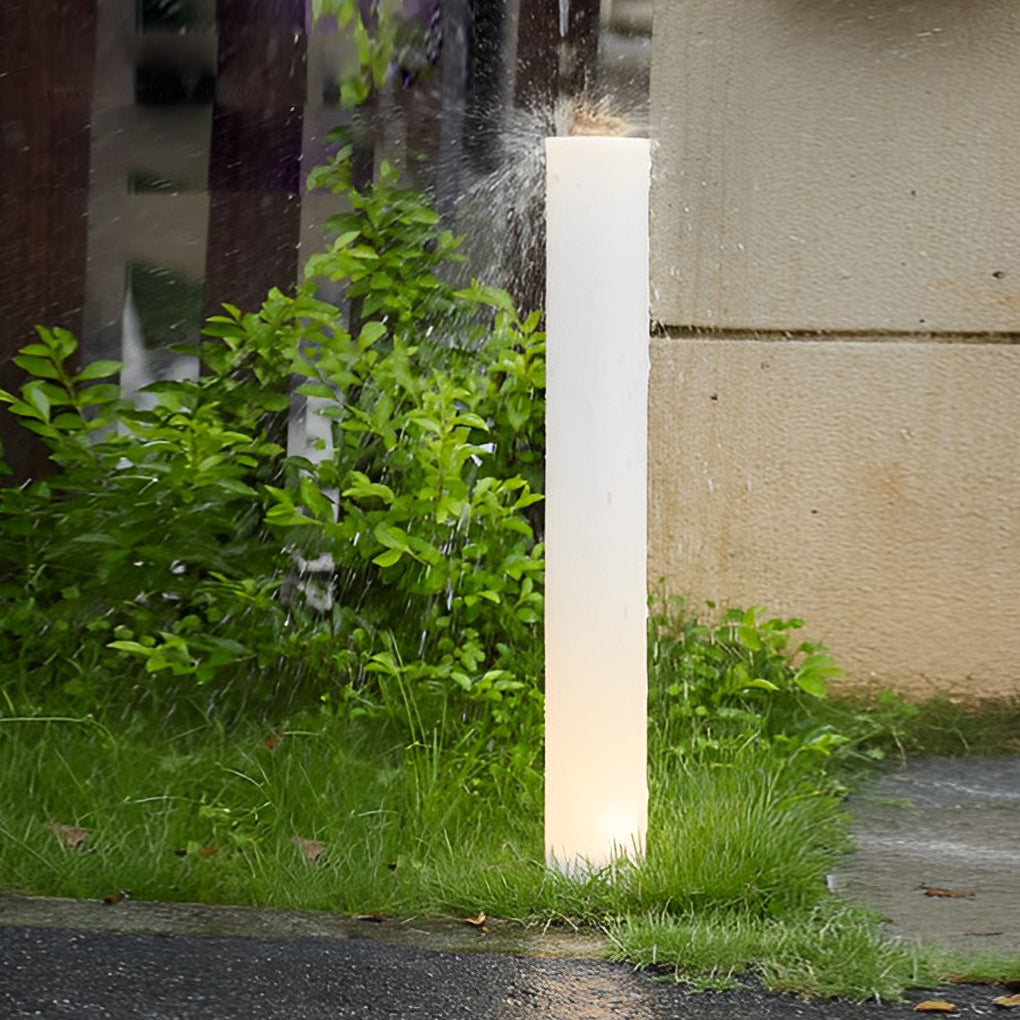 Modern Solar Lawn Light Cylindrical White Waterproof Post Lamp