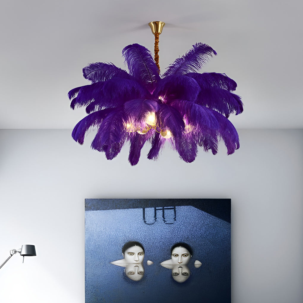 Feather Flush Mount Chandelier Modern Copper Ceiling Light 39"
