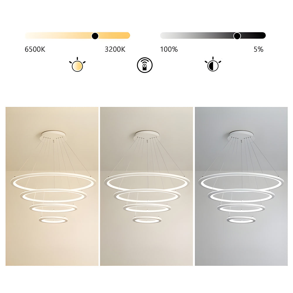 Modern 4-Ring LED Chandelier with Remote Control
