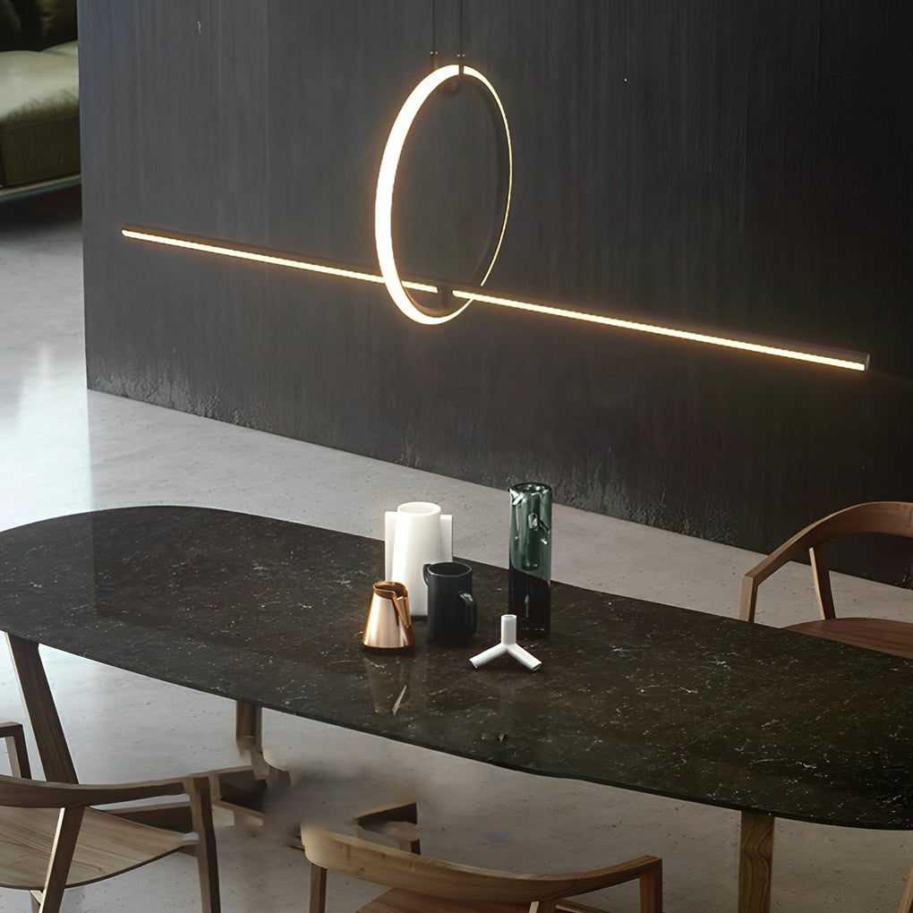 Modern Linear Ring LED Pendant Light with 3-Step Dimming - Black