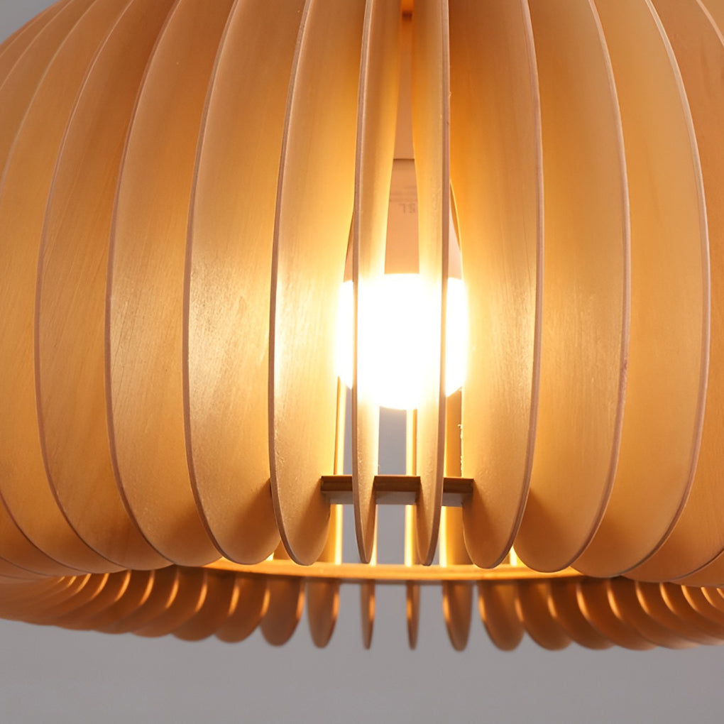 Pumpkin-Shaped Wood Pendant Light - Nordic Rustic Chandelier