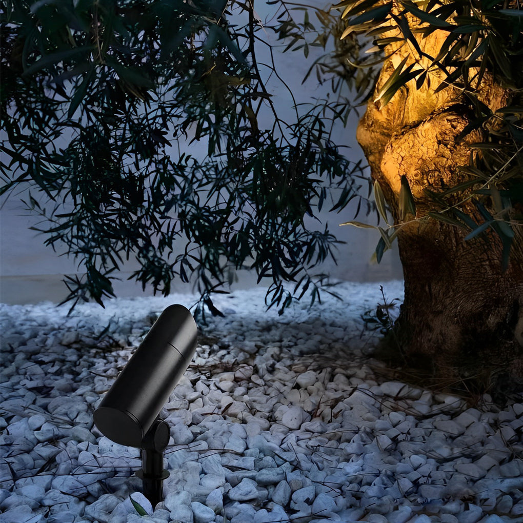 Modern Black Aluminum LED Outdoor Spotlight for Lawns & Gardens