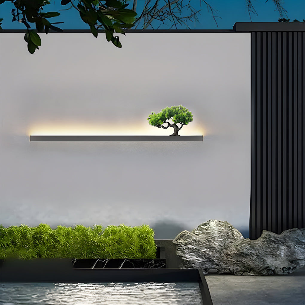Waterproof Strip Outdoor Wall Light with Botanical Accent