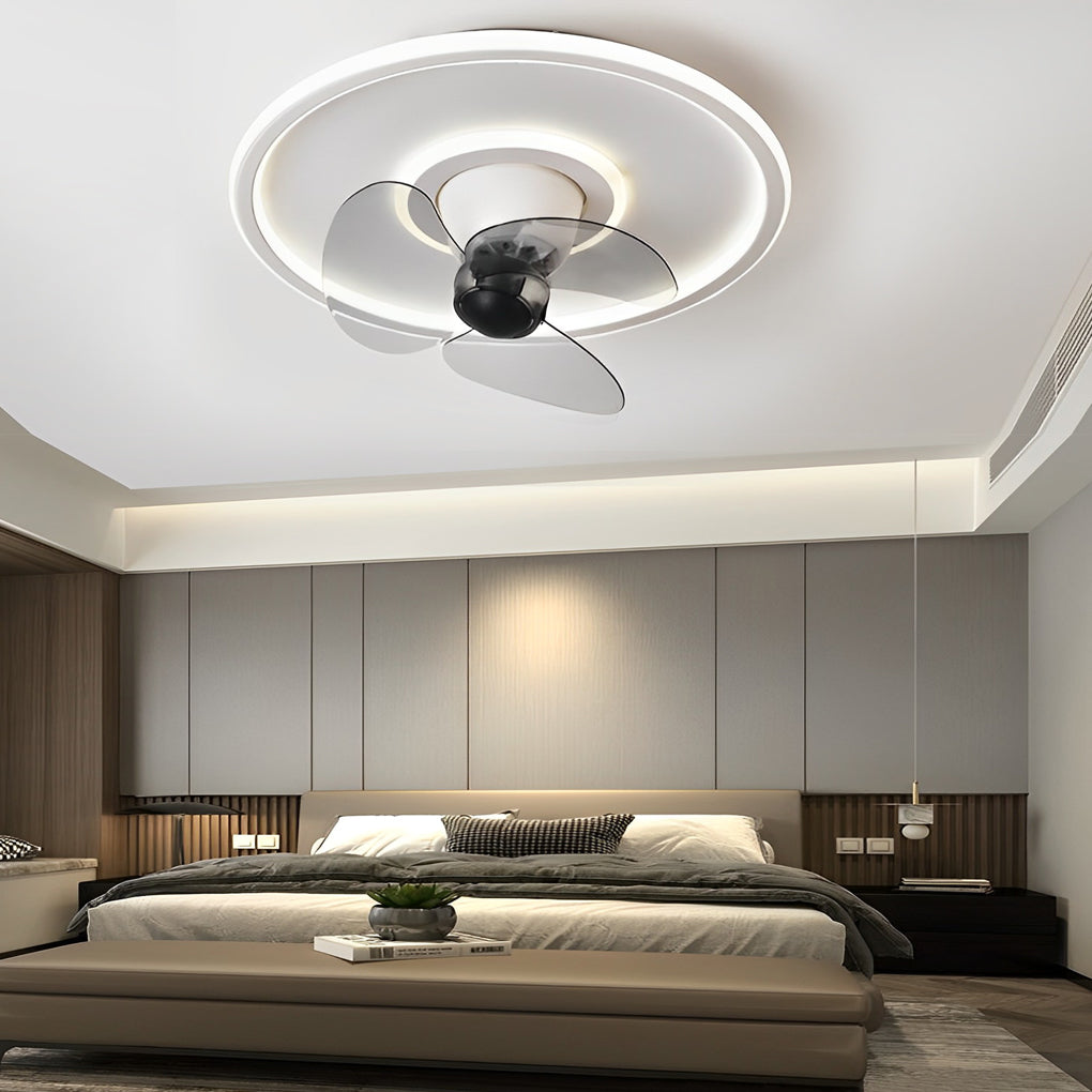 360° Rotating Dimmable Ceiling Fan Light with LED - Modern Flush Mount