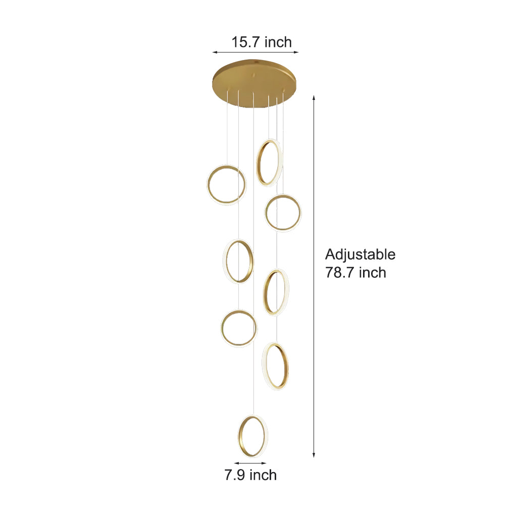 Modern LED Ring Staircase Chandelier - Aluminum & Acrylic Gold