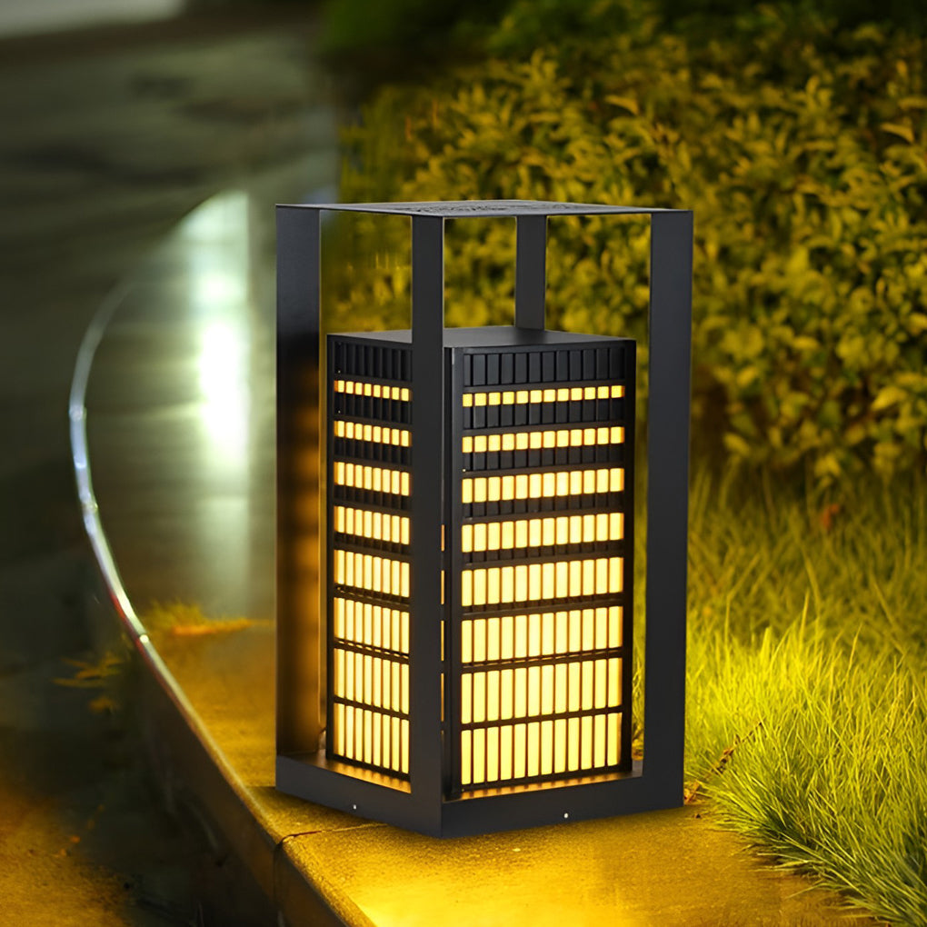 Black Industrial LED Outdoor Pathway Lantern - Cuboid Design