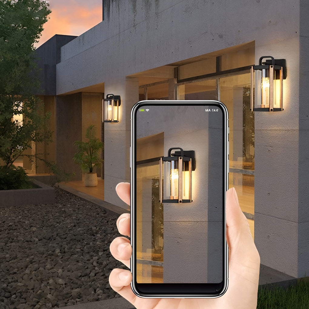 Industrial Lantern Glass Outdoor Wall Sconce – Black Aluminum