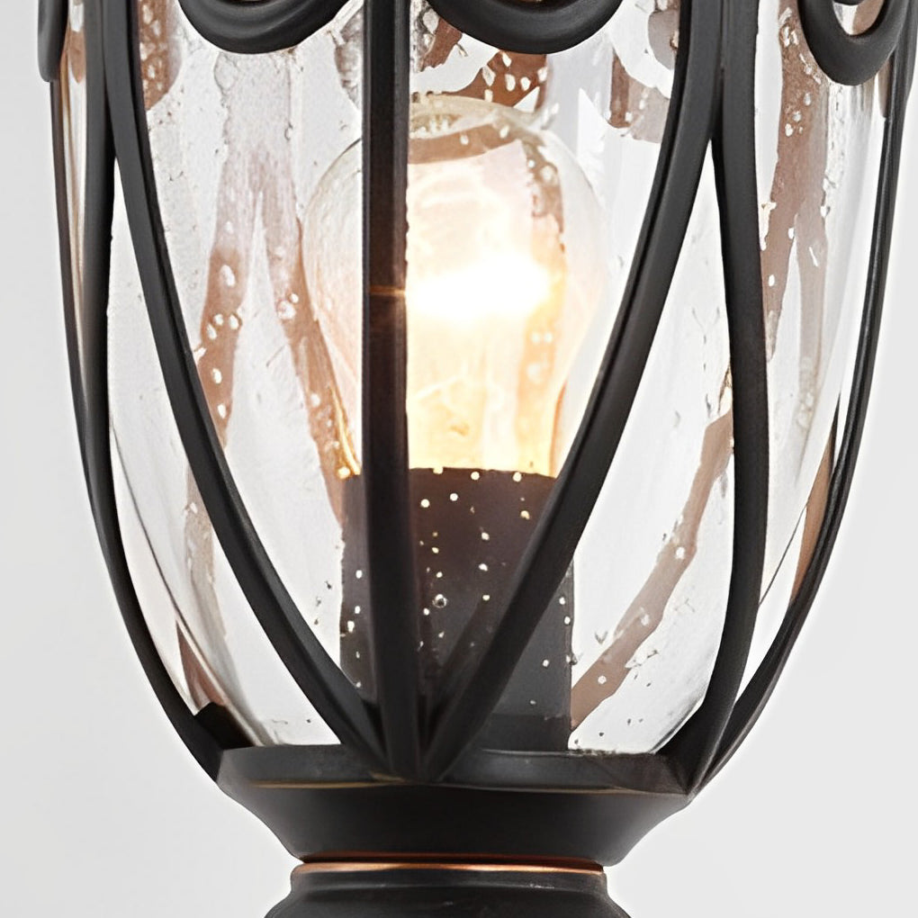 Bubble Glass Outdoor Post Light - Modern Black Aluminum Pillar Lamp