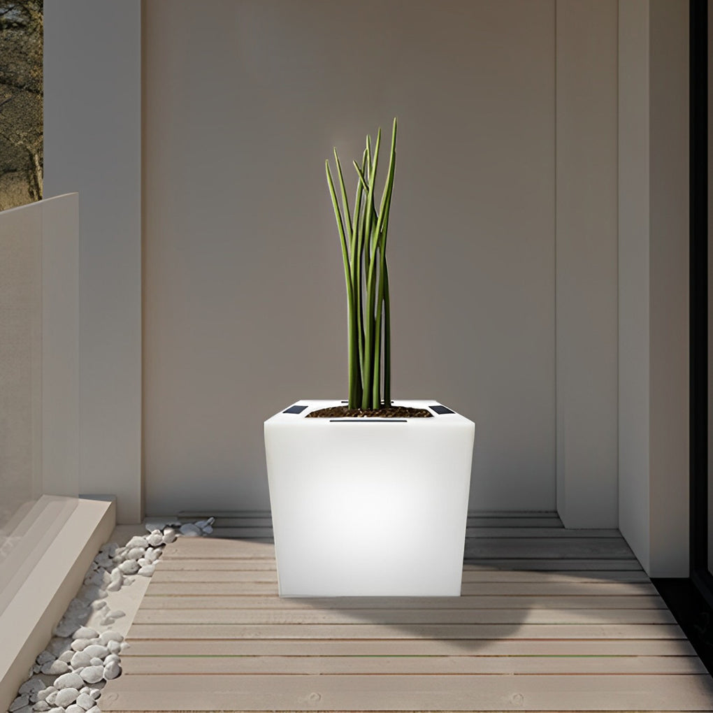 Square Solar LED Illuminated Planter - Waterproof Outdoor