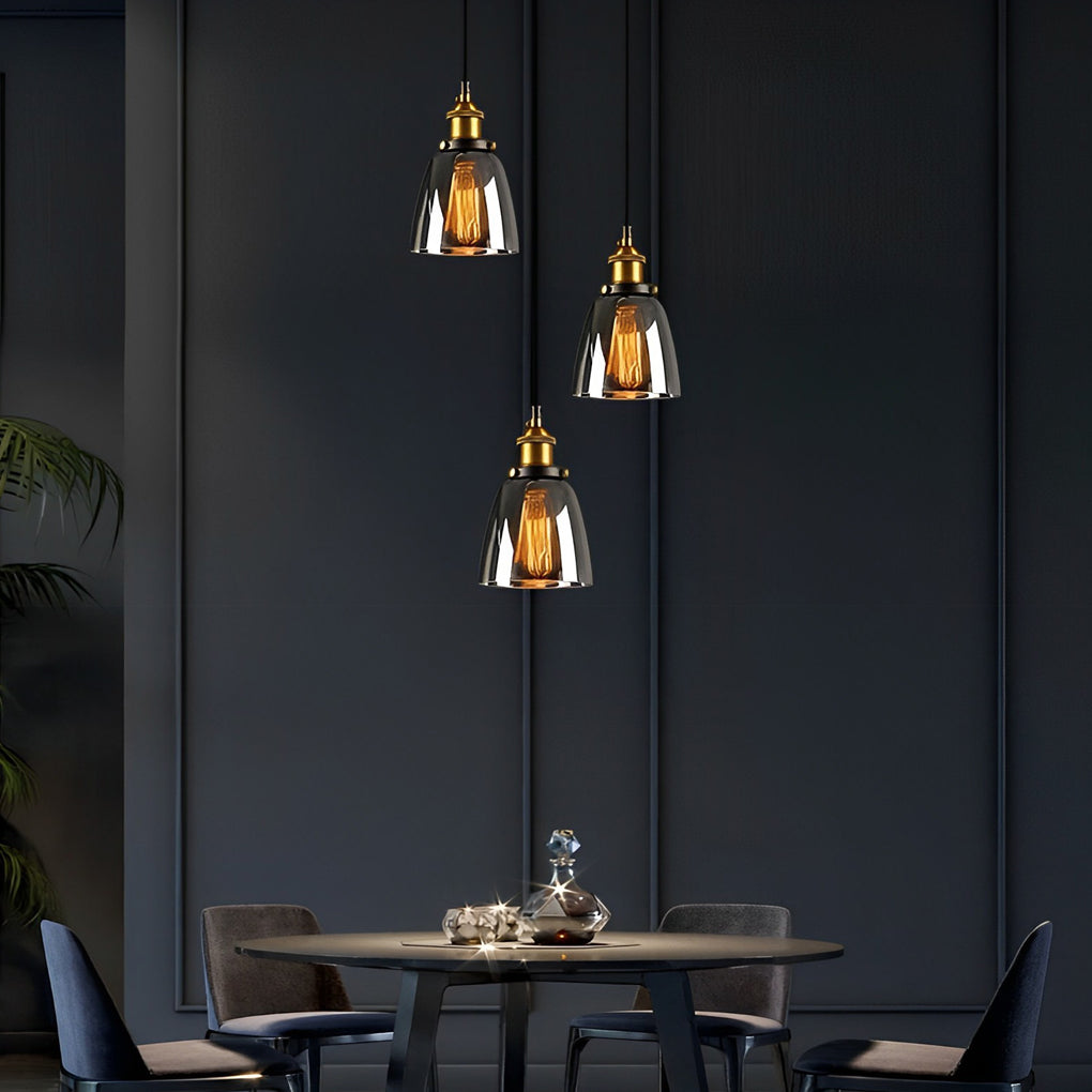 Smoke Gray Glass Industrial Pendant Light – Modern Minimalist