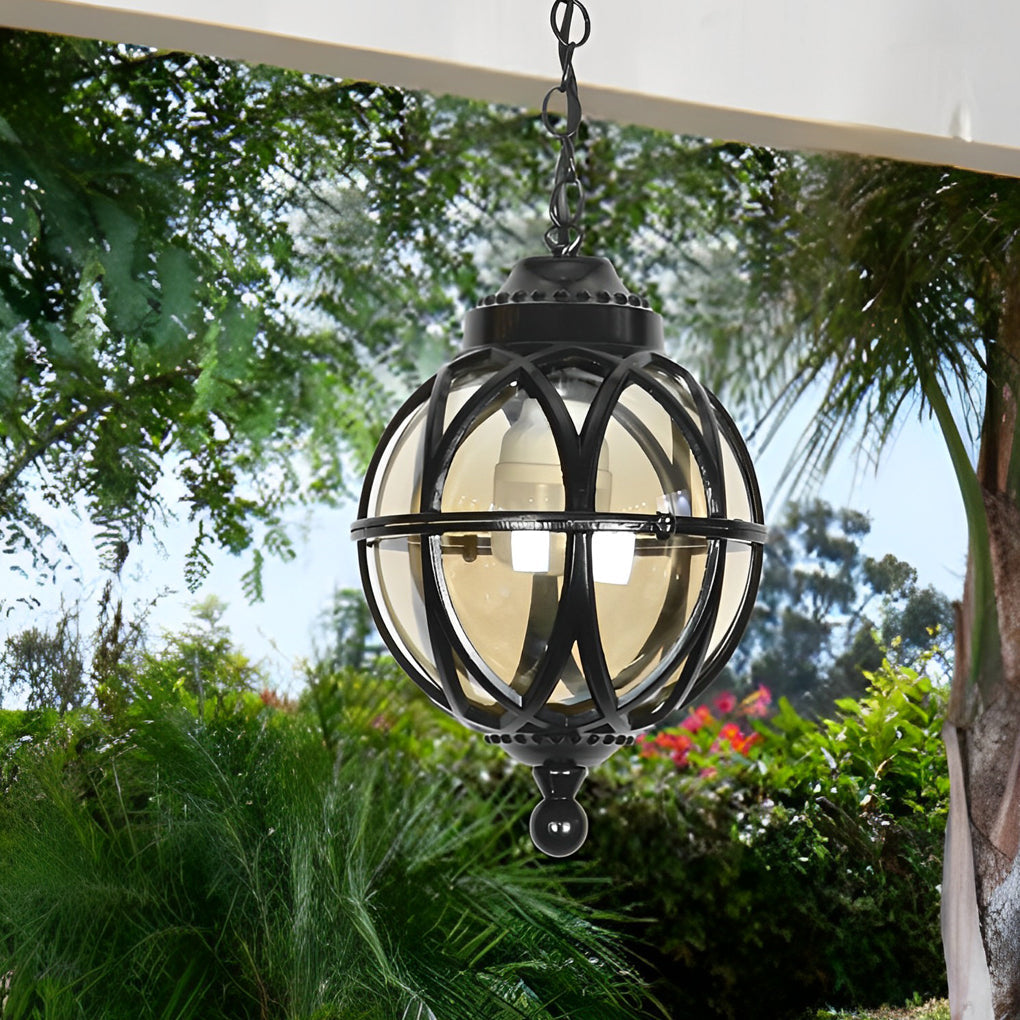 Retro Aluminum Glass Ball Pendant Outdoor Ceiling Light