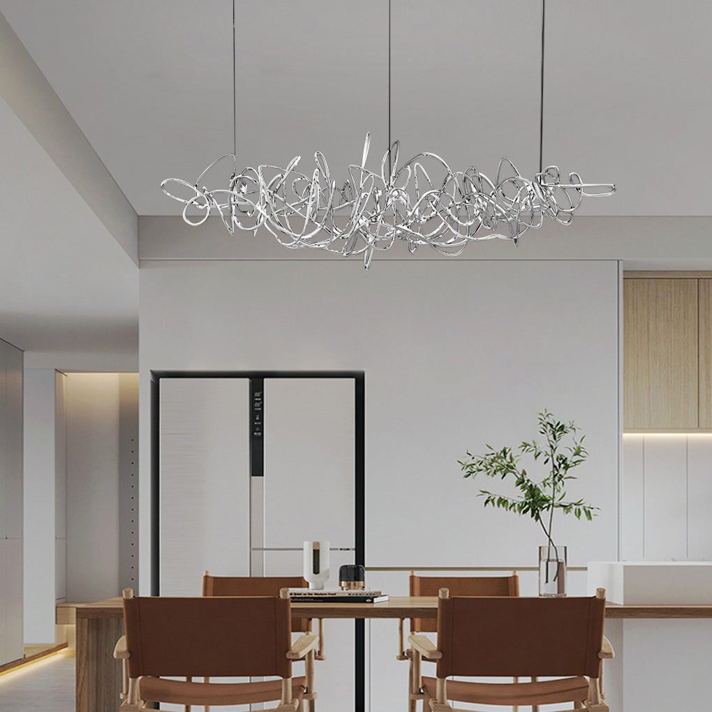 Sculptural Wave LED Chandelier – Electroplated Metal