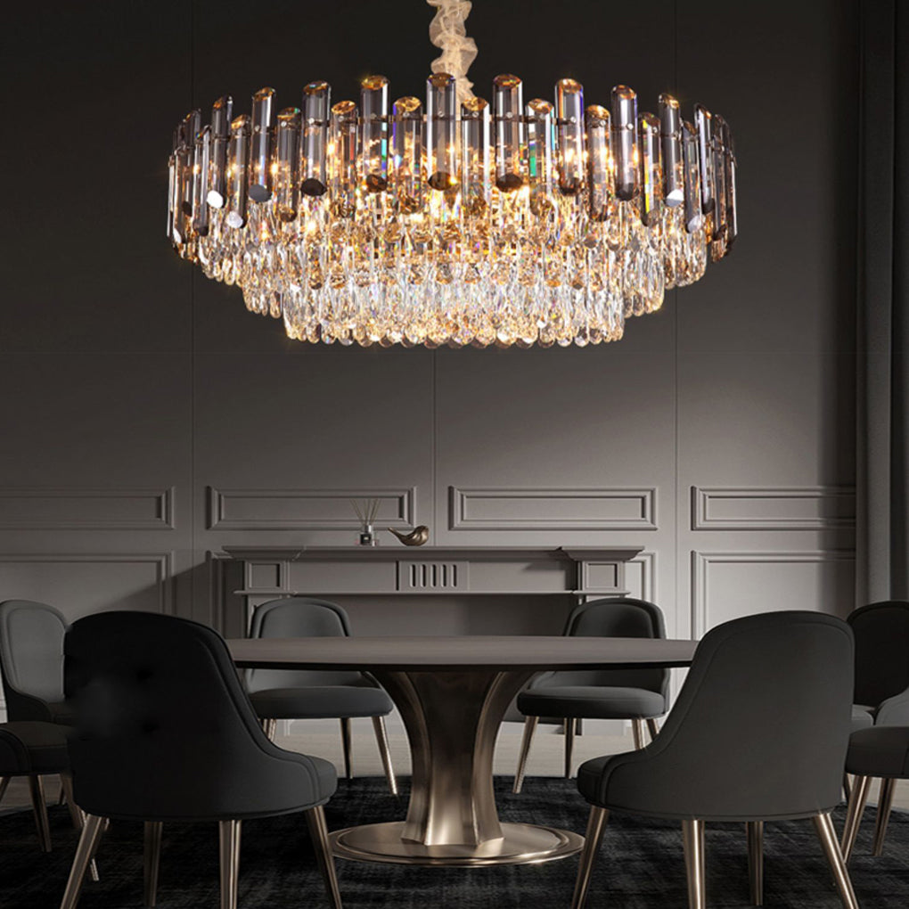 Multi-Layer Crystal Chandelier Modern Round Oval Metal Frame