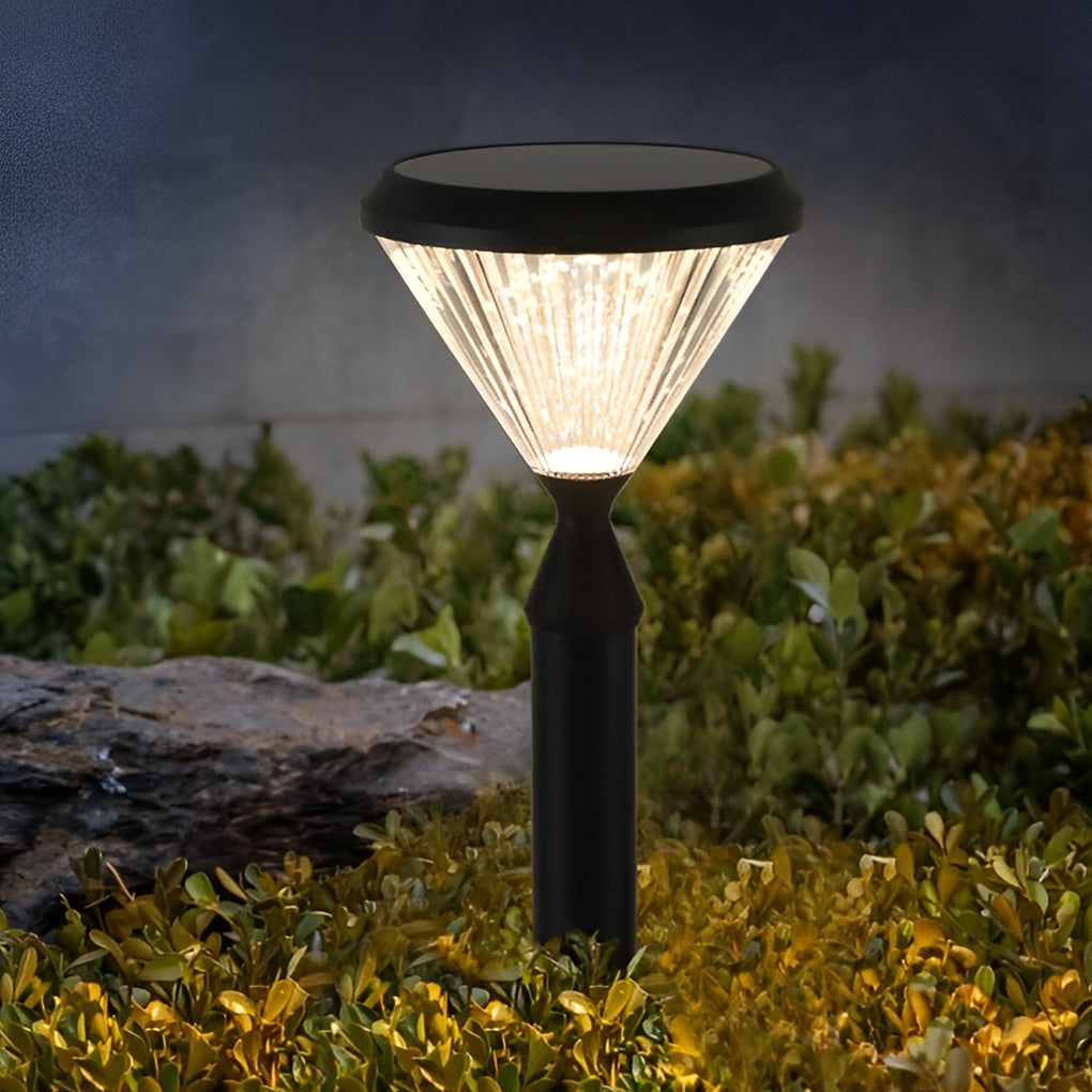 Solar LED Outdoor Light with Ribbed Shade in Black