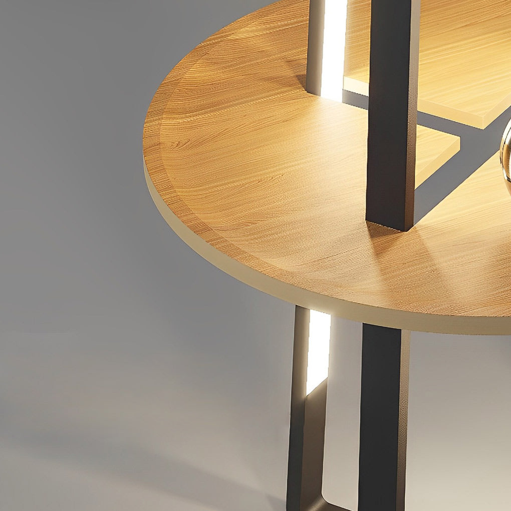 Modern LED Floor Lamp with Wooden Tray – 63" Tall Metal Stand