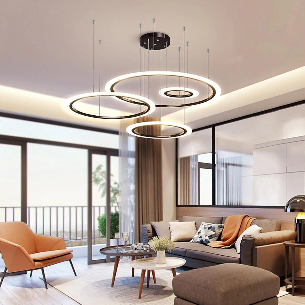 Four-Ring Dimmable LED Geometric Chandelier - Modern Pendant Light