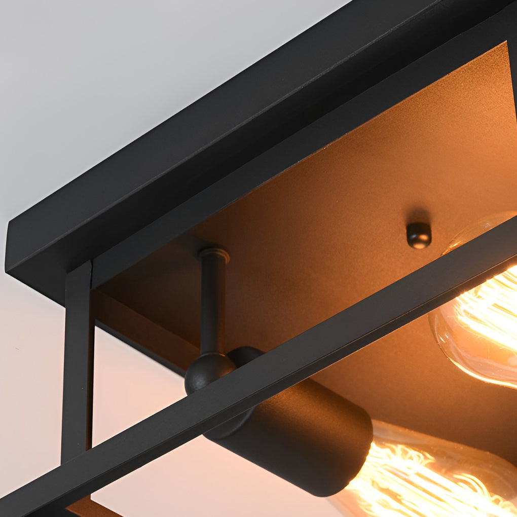 Square Industrial Flush Mount Ceiling Light – Black Metal Frame