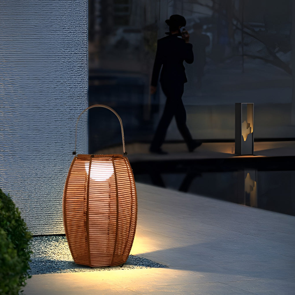 Solar Rattan Lantern Outdoor Floor Lamp with Motion Sensor IP65