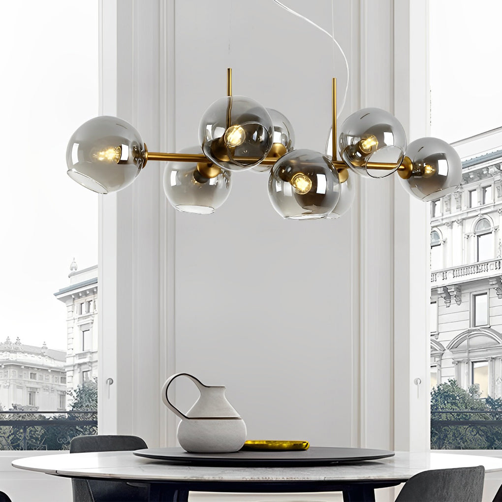 8-Light Glass Shade LED Chandelier Modern Dining Room Fixture