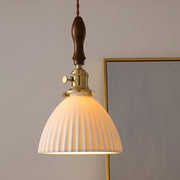 Modern Ceramic Pendant Light with Walnut & Copper Accent - 12W LED