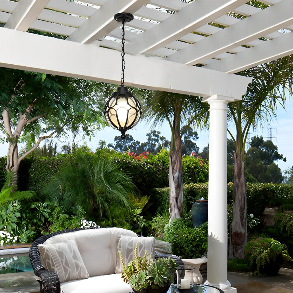 Glass Ball Outdoor Pendant Light | Waterproof Aluminum Chandelier