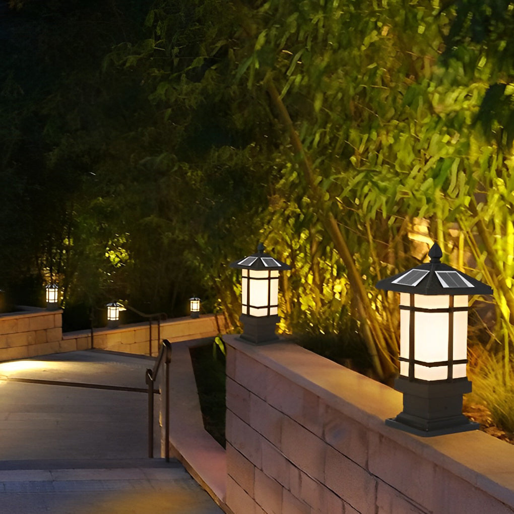 Modern Black Solar Outdoor Post Light with Remote Dimming