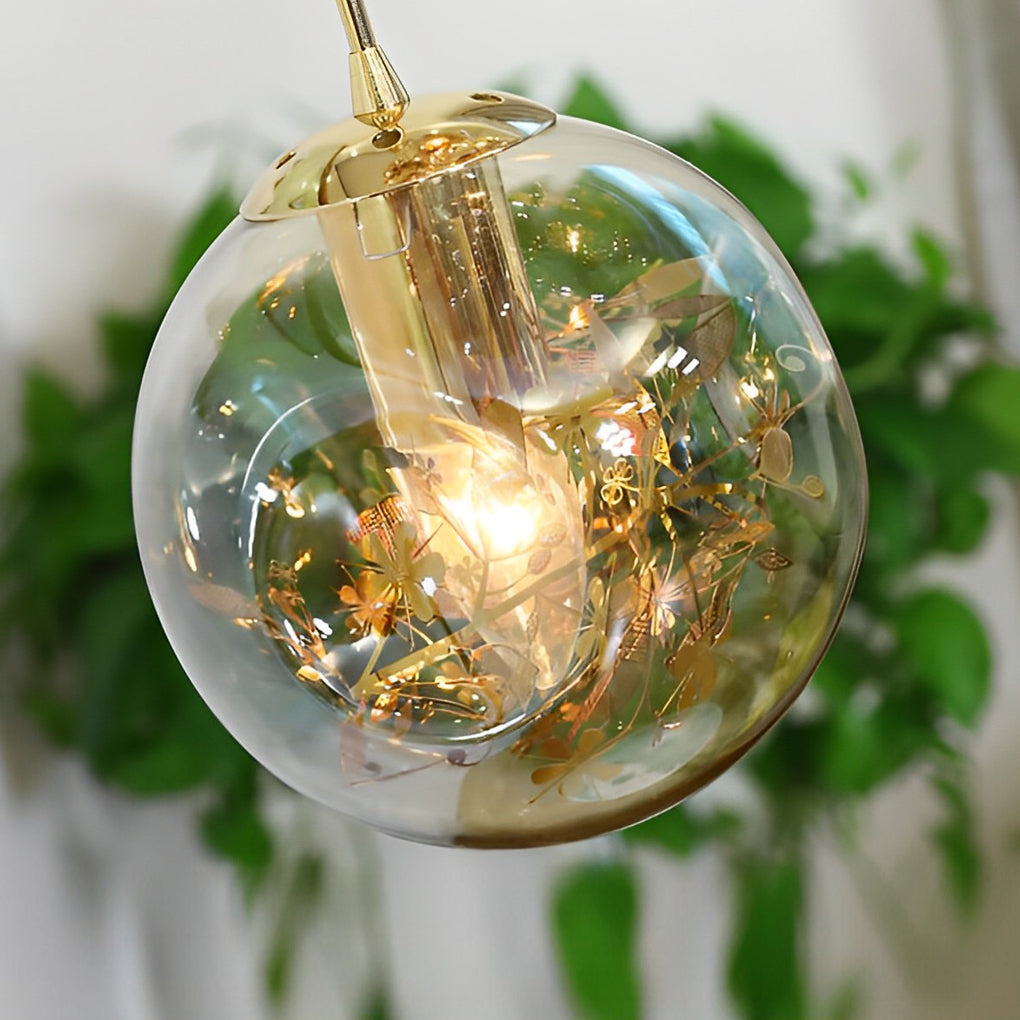 Cognac Glass Globe Modern Staircase Chandelier