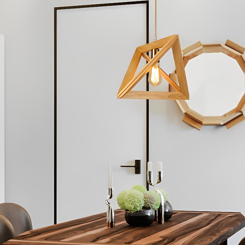 Geometric Wood Pendant Light - Modern Farmhouse Rustic Ceiling Fixture