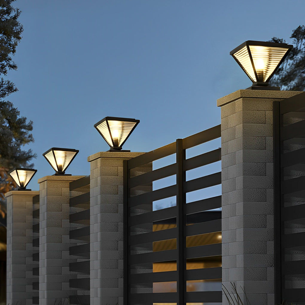 Geometric Solar Fence Post Light - Waterproof Stainless Steel Black