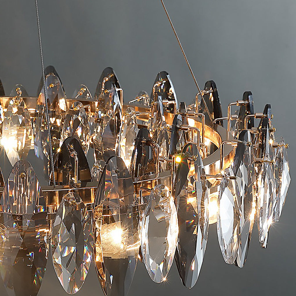 Modern Crystal Chandelier with Smoke Gray Oval Shades