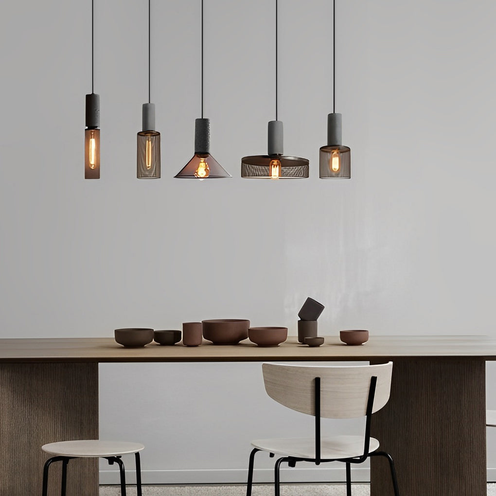 Industrial Concrete & Metal Mesh Pendant Light - Black Cage