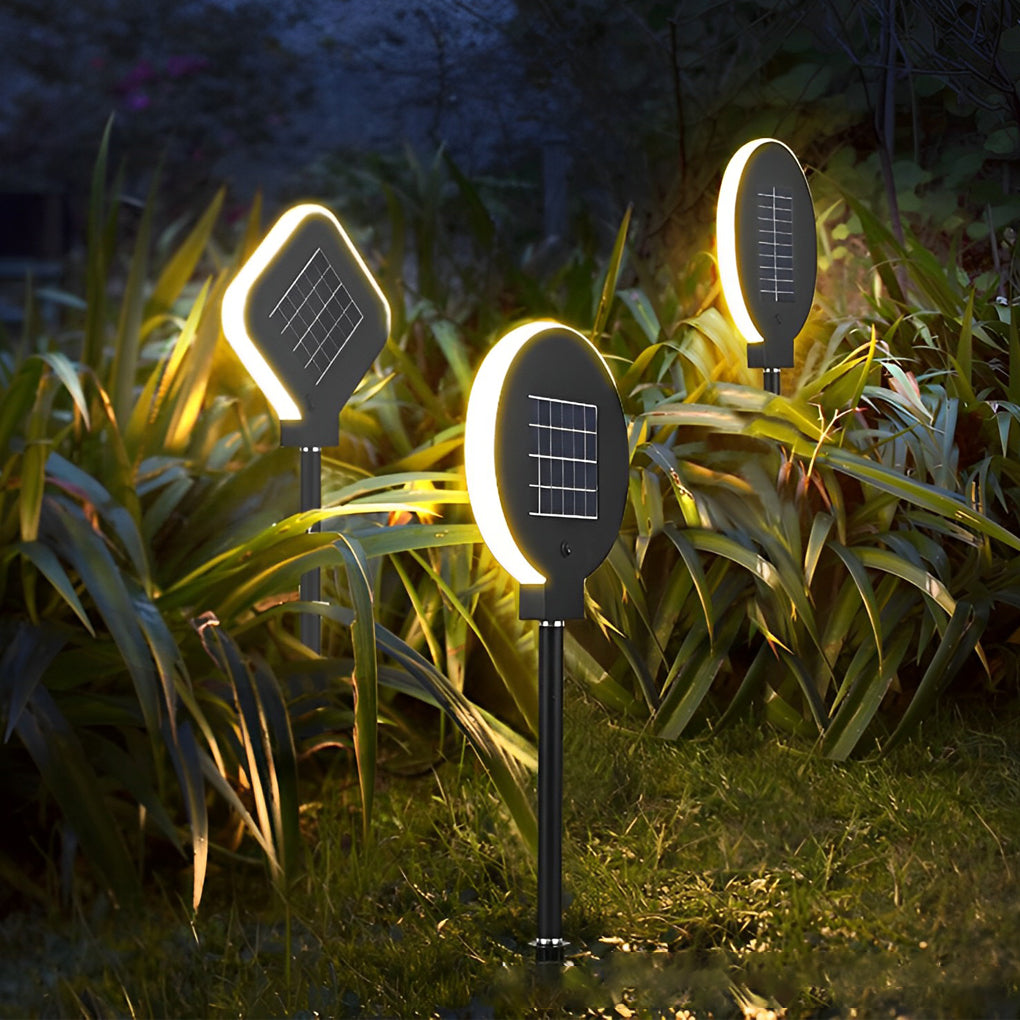 Modern Circular Solar LED Lawn Light - Stainless Steel Black