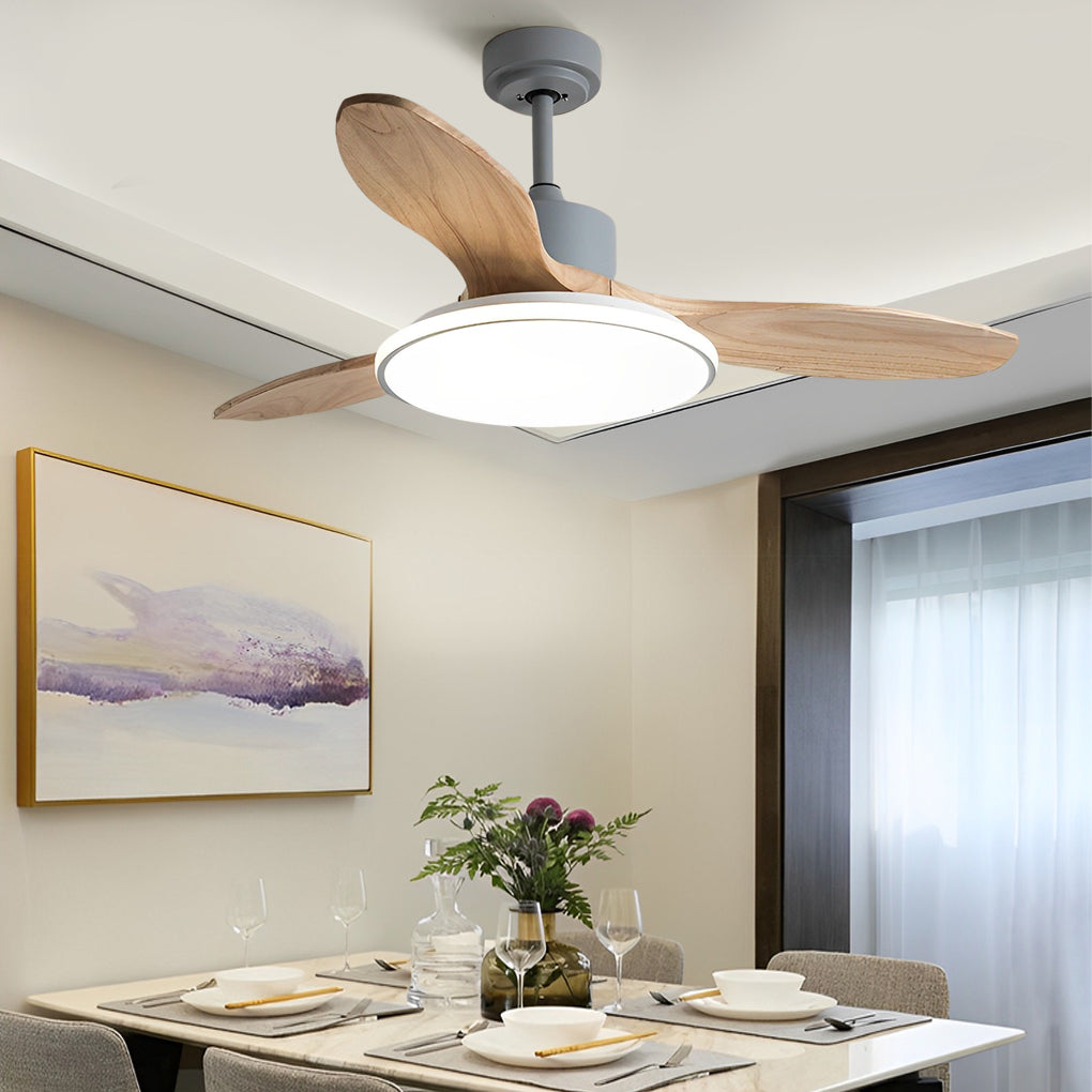 Modern Wood Ceiling Fan Light with Remote Control & 3-Step Dimming